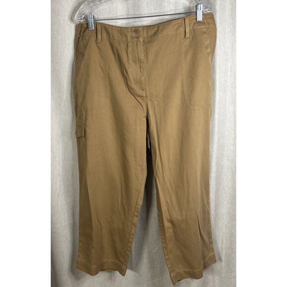 Talbots NWT - Super Soft Cargo Crop Pants Cotton/Linen Blend Size 16P Dark Khaki - Picture 1 of 5